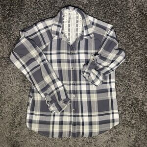 Unpublished Blue Gray Plaid Button Up With Lace Back Accent Size Small